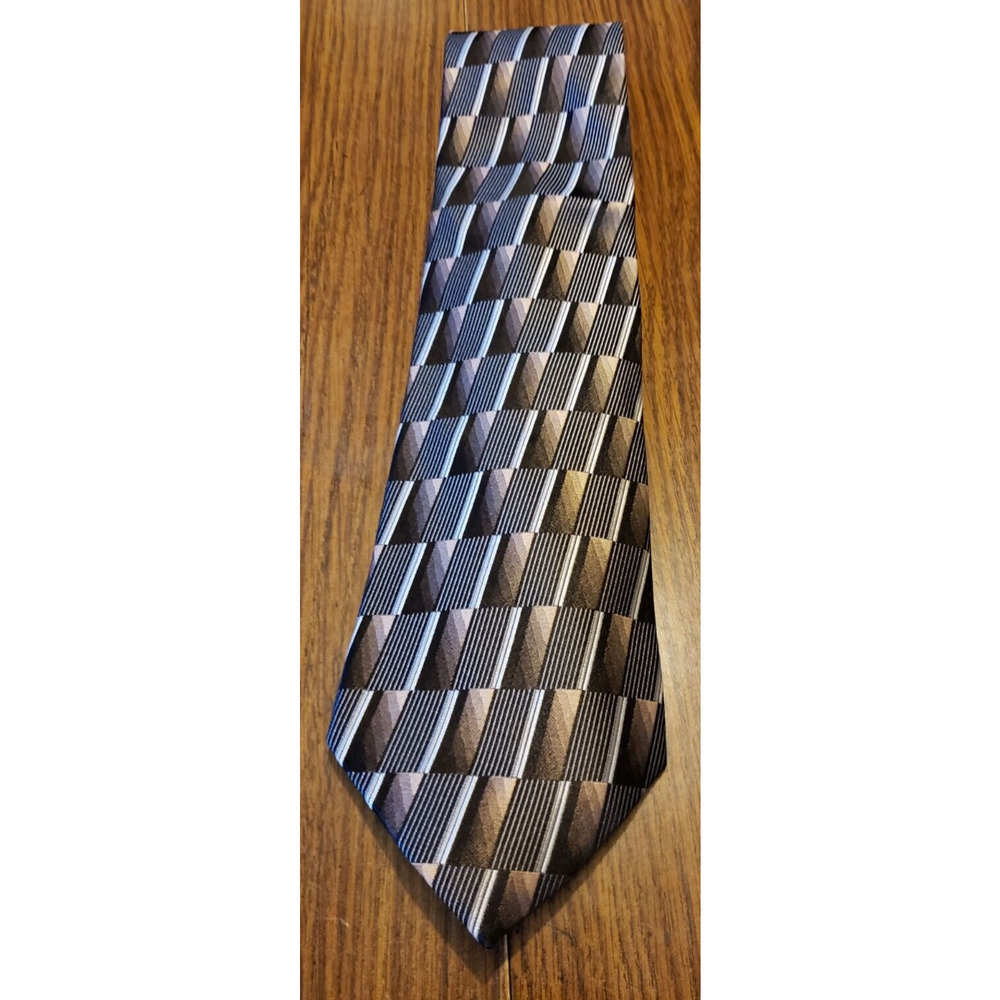 Stafford Essentials Silk Geometric Square Pattern Black Bronze Necktie Tie